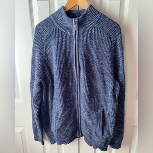 L.L. BEAN Vintage Indigo Marle Waffle Knit Cotton Full-Zip Grandpa Cardigan SZLT